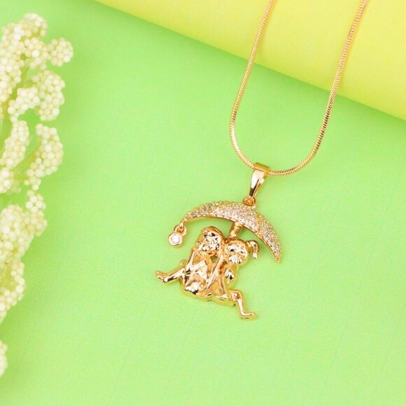 "Adorable Couple Under Umbrella Rose Gold Pendant, XPPT1316 - Picture 11 of 12